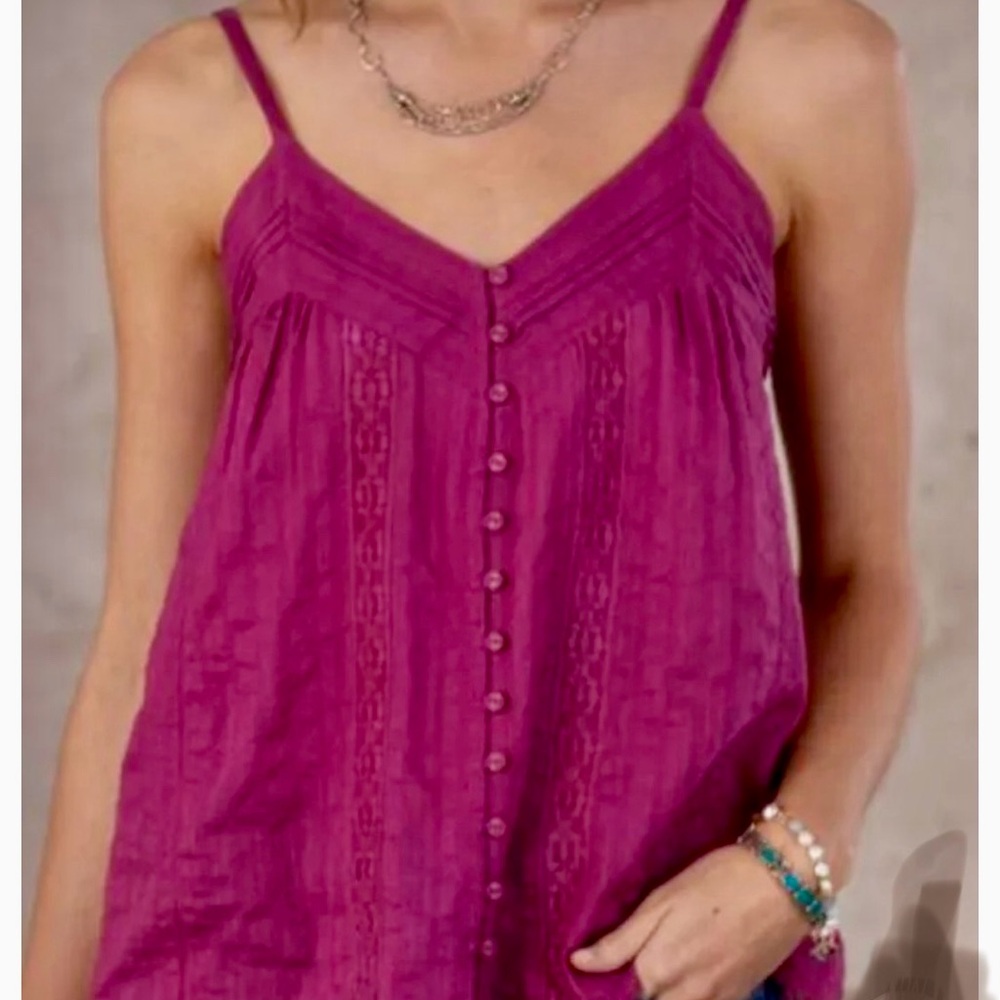 Sundance Mustard Lace-Trim Button-Front Camisole